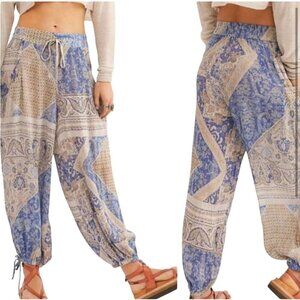 Free People Begonia Balloon Haram Pants Icy Blue Combo Pockets Size S